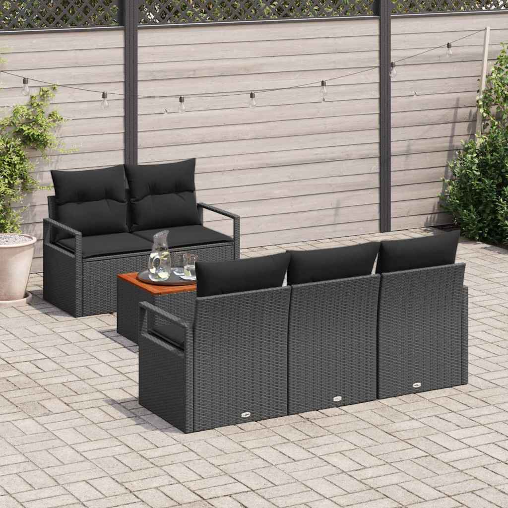 Sjedeća garnitura za vrt 6 kom. Crna poliratan 175 x 62 x 69 cm