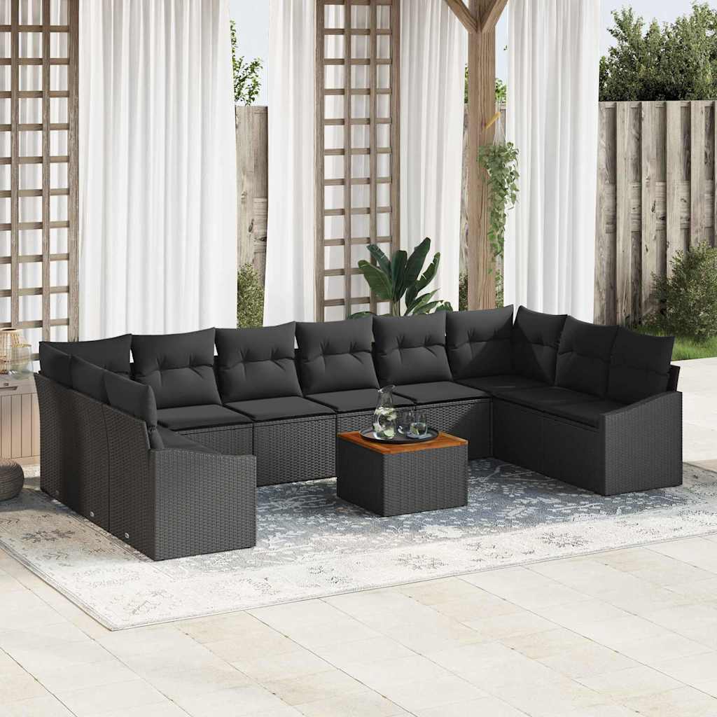 Sjedeća garnitura za vrt 11 kom. Crna poliratan 344 x 178,5 x 69 cm