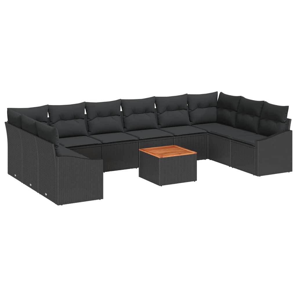 Sjedeća garnitura za vrt 11 kom. Crna poliratan 344 x 178,5 x 69 cm