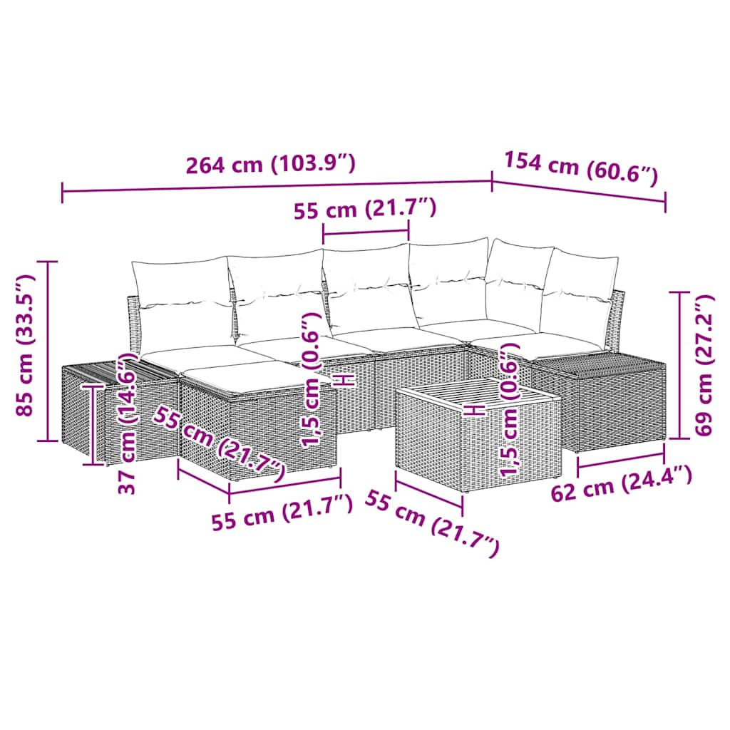 Sjedeća garnitura za vrt 7 pcs Bež i bijela