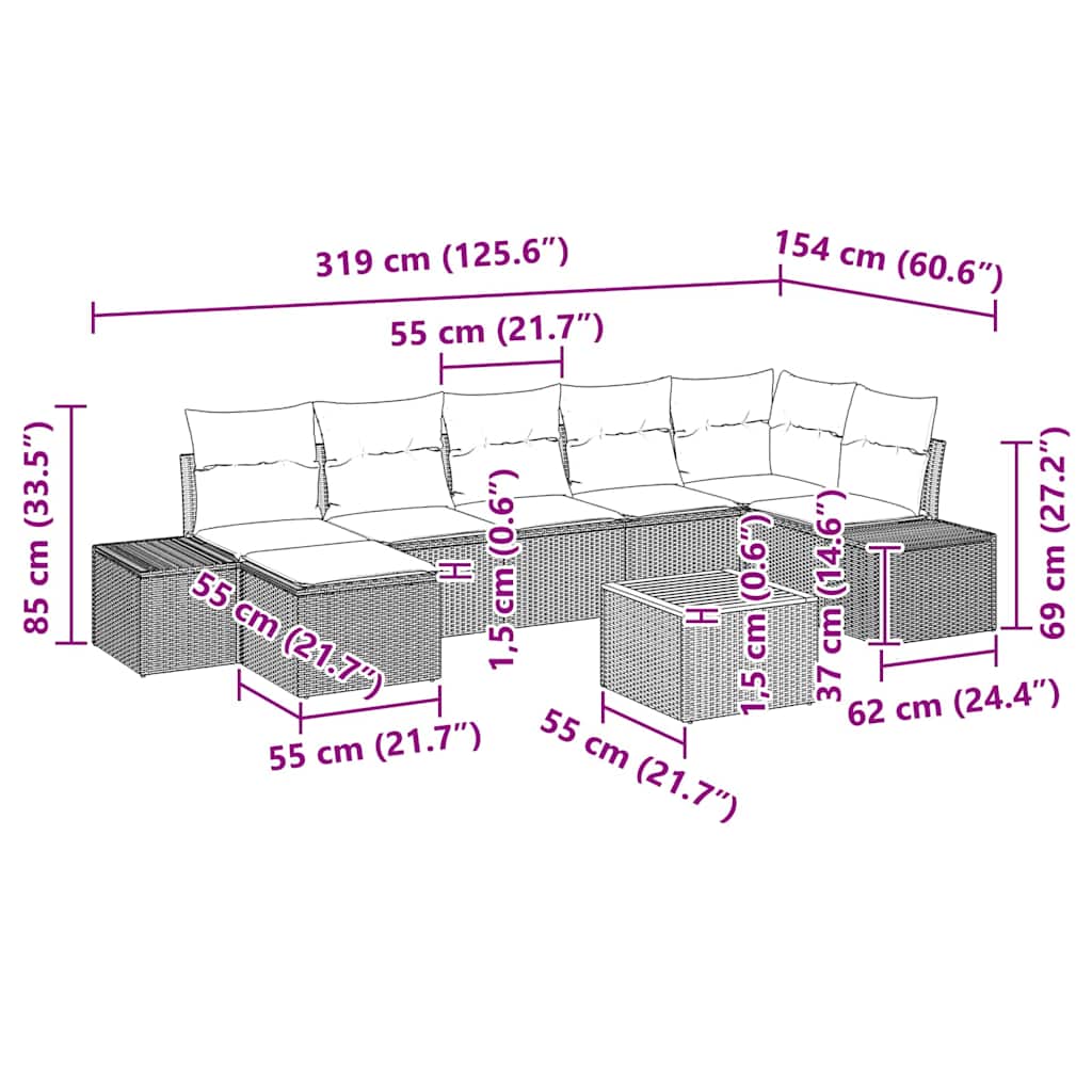 Sjedeća garnitura za vrt 8 pcs Siva