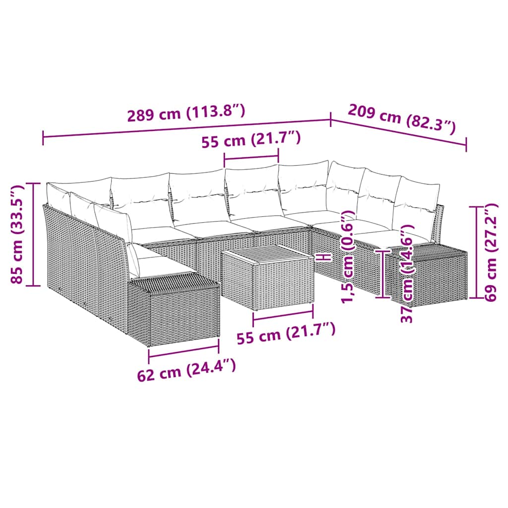 Sjedeća garnitura za vrt s pohranom 10 pcs Bež i bijela