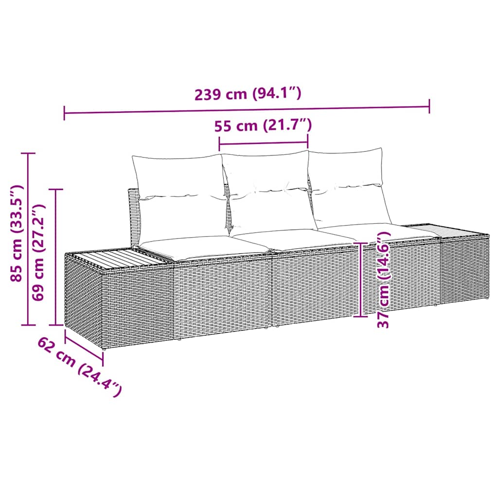 Sjedeća garnitura za vrt s pohranom 3 pcs bež i krem Poli ratan