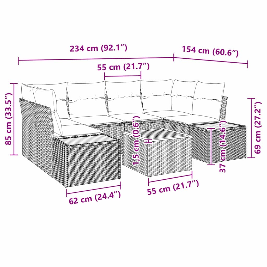 Sjedeća garnitura za vrt s pohranom 7 pcs Siva Poli ratan