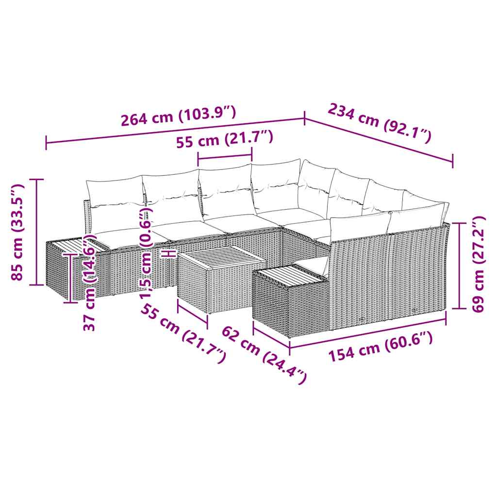 Sjedeća garnitura za vrt s pohranom 9 pcs Siva Poli ratan
