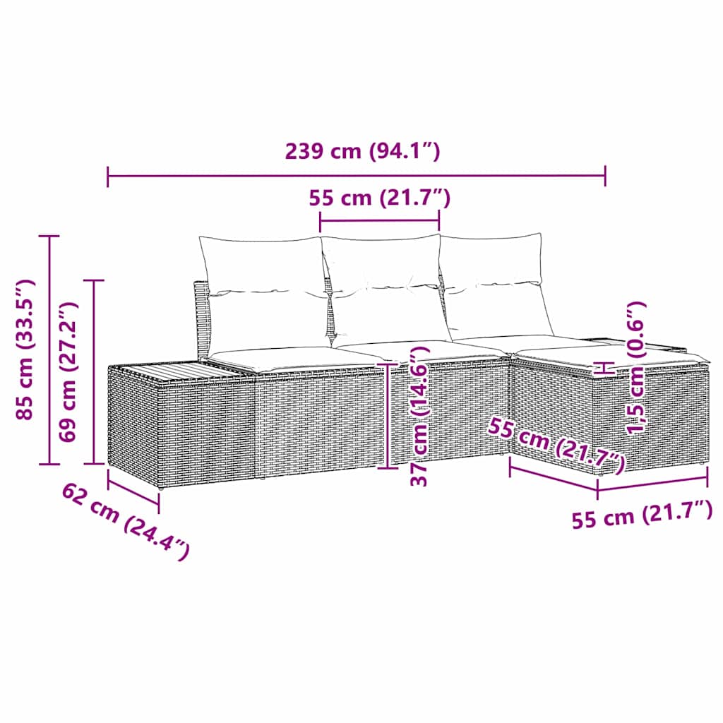 Sjedeća garnitura za vrt 4 pcs Bež i krema Poli Ratan