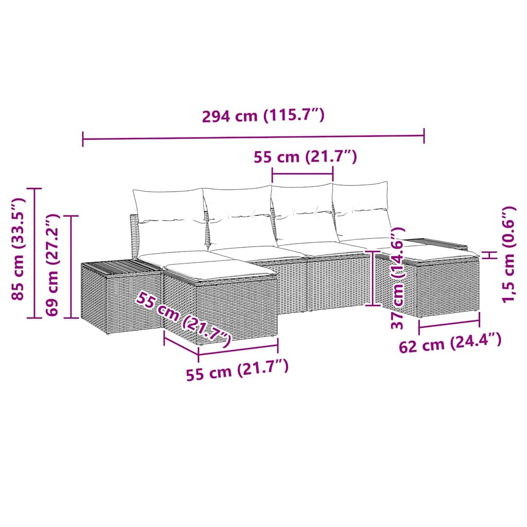 Sjedeća garnitura za vrt 6 pcs Crna i Krema Poli Ratan
