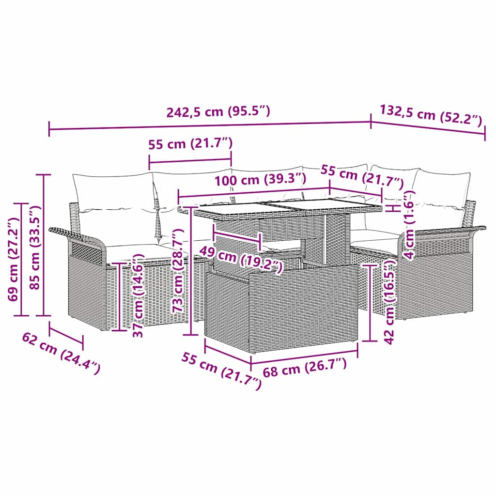 Sjedeća garnitura za vrt 6 pcs Svjetlosiva, tamnosiva