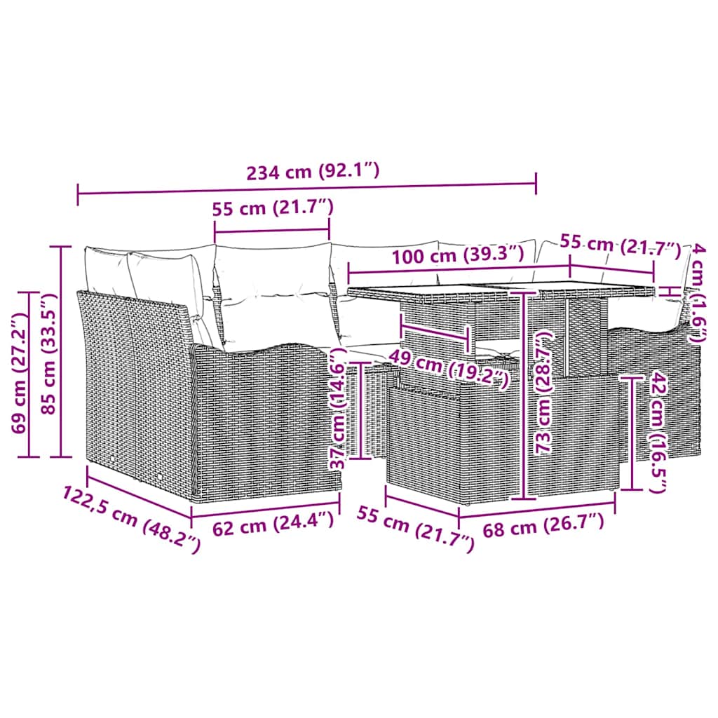 Sjedeća garnitura za vrt 7 pcs Smeđa 234 x 122,5 x 85 cm