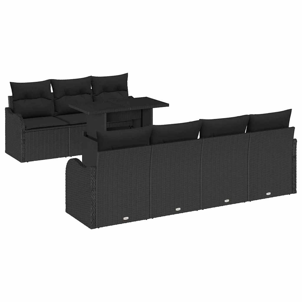 Sjedeća garnitura za vrt s jastukom 8 pcs Crna Poli Ratan