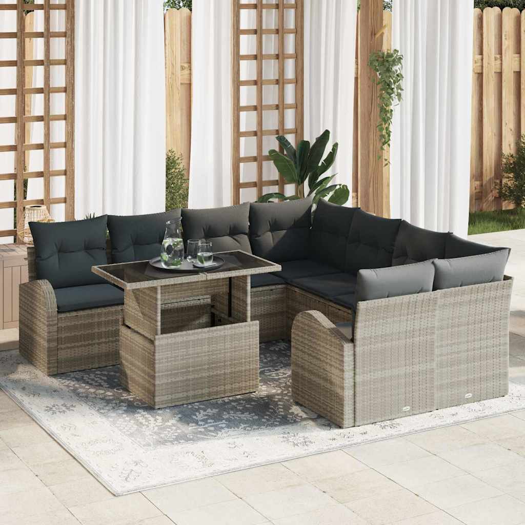 Sjedeća garnitura za vrt 9 kom. Svijetlo siva Poli Ratan Svjetlosiva 234 x 234 x 85 cm
