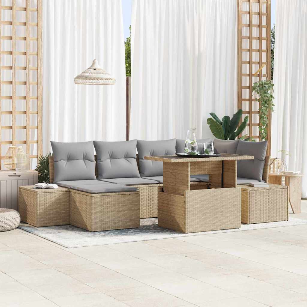 Sjedeća garnitura za vrt s pohranom 7 pcs Bež Poli ratan
