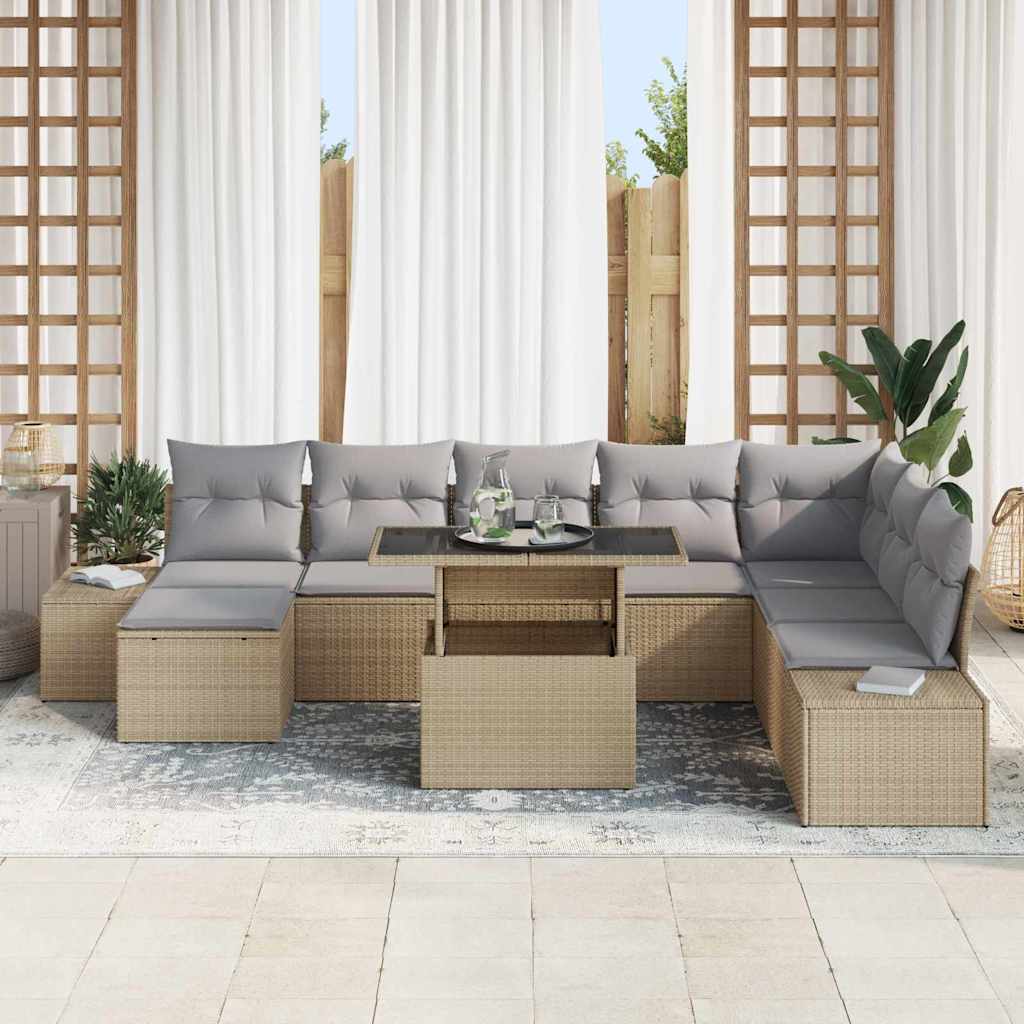 Sjedeća garnitura za vrt 9 kom. Bež poliratan 319 x 154 x 85 cm