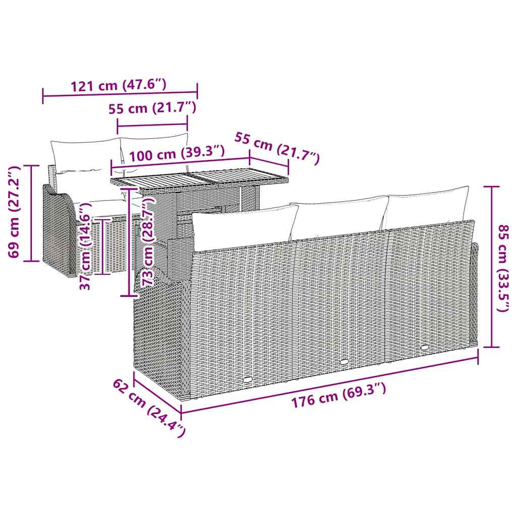 Sjedeća garnitura za vrt s pohranom 6 pcs Bež Poli ratan