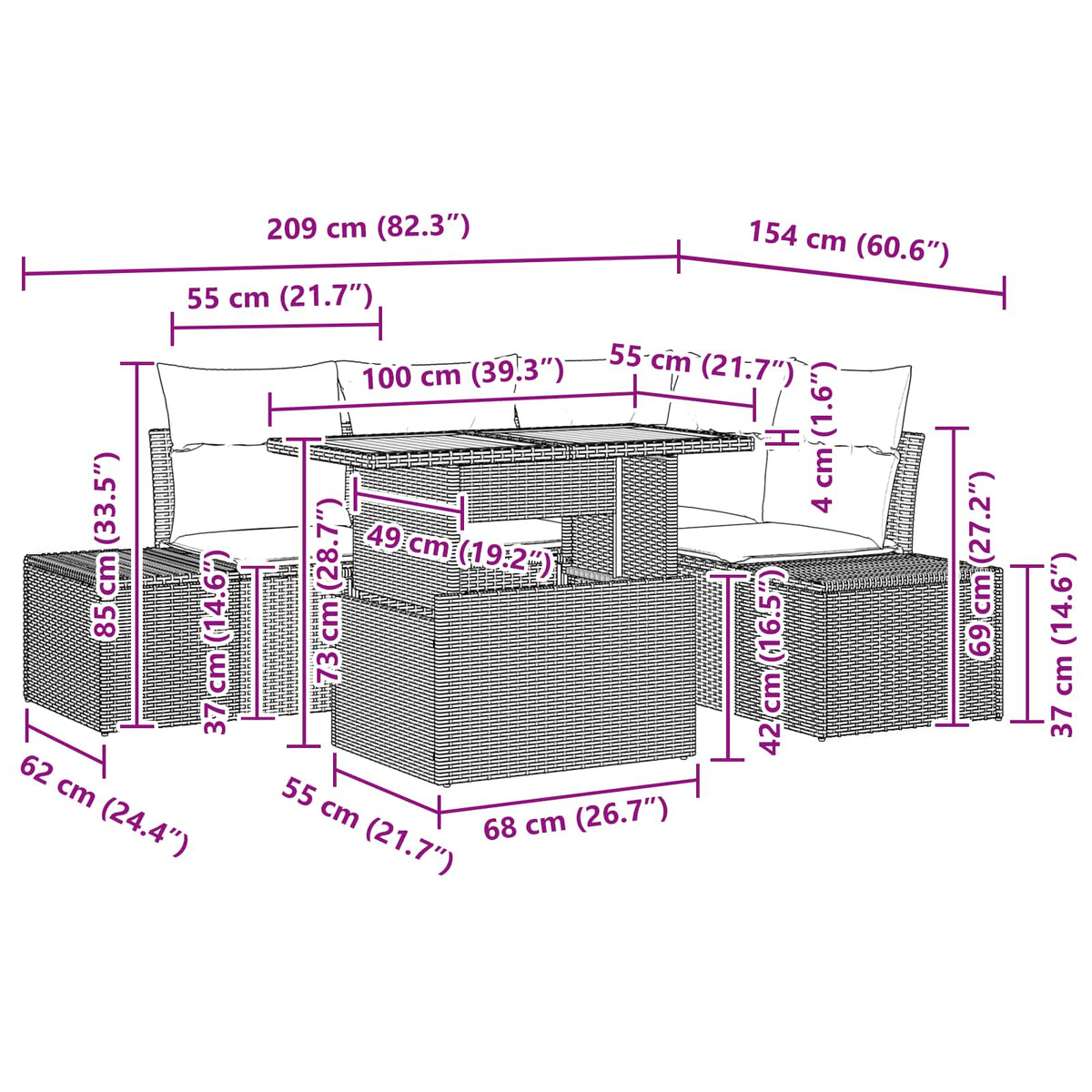 Vrtni sofa set 5 kom. Crna Poliratan