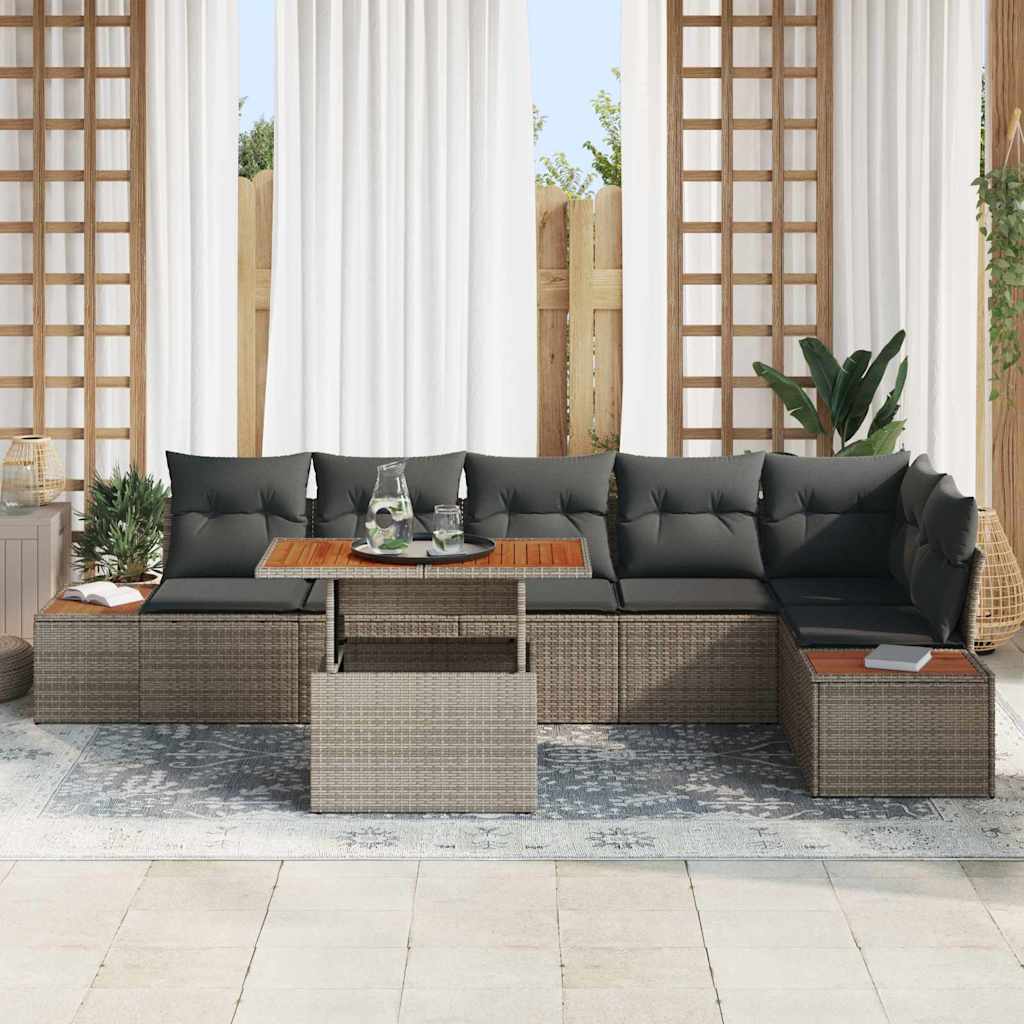 Sjedeća garnitura za vrt 7 kom. Siva Poli ratan