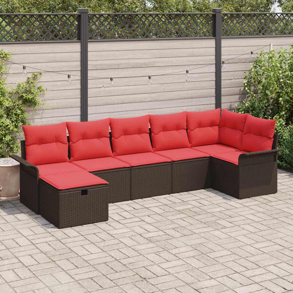 Sjedeća garnitura za vrt 7 pcs Smeđa i crvena poliratan