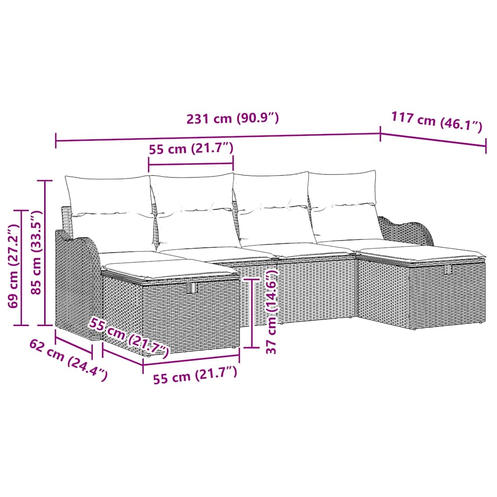 Set sofe 6 kom. 6-Broj sjedala Crna poliratan