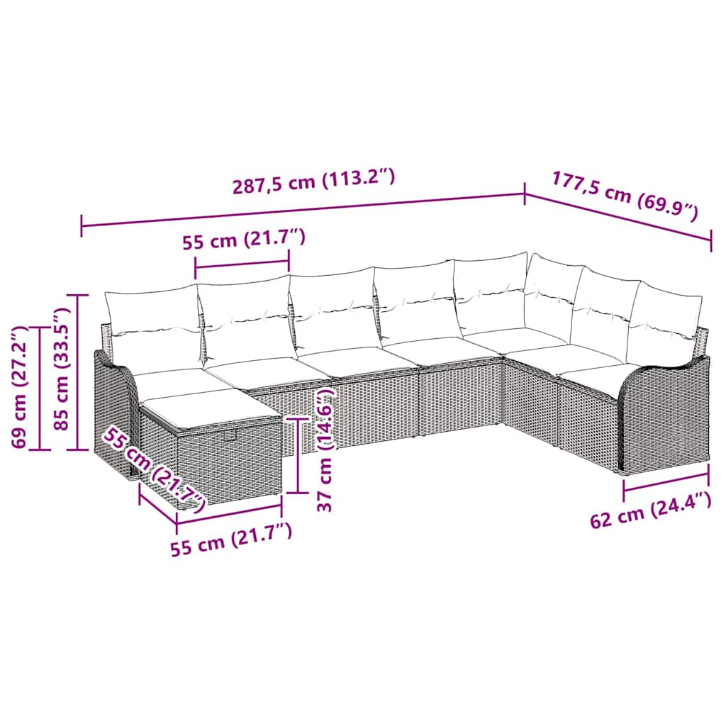 Set sofe s jastukom s pohranom 8 pcs Siva poliratan