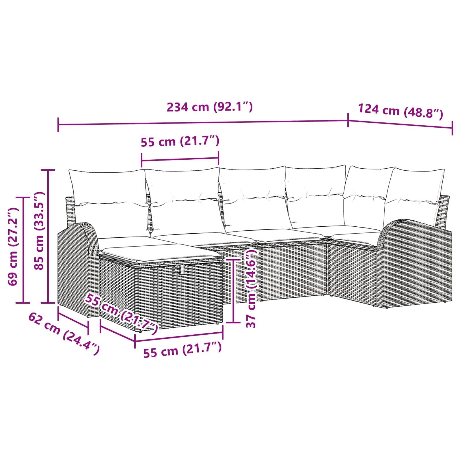 Set sofe s jastukom s pohranom 6 pcs Smeđa i crvena poliratan