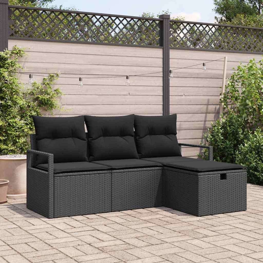 Set sofe s jastukom s pohranom 4 pcs Crna poliratan
