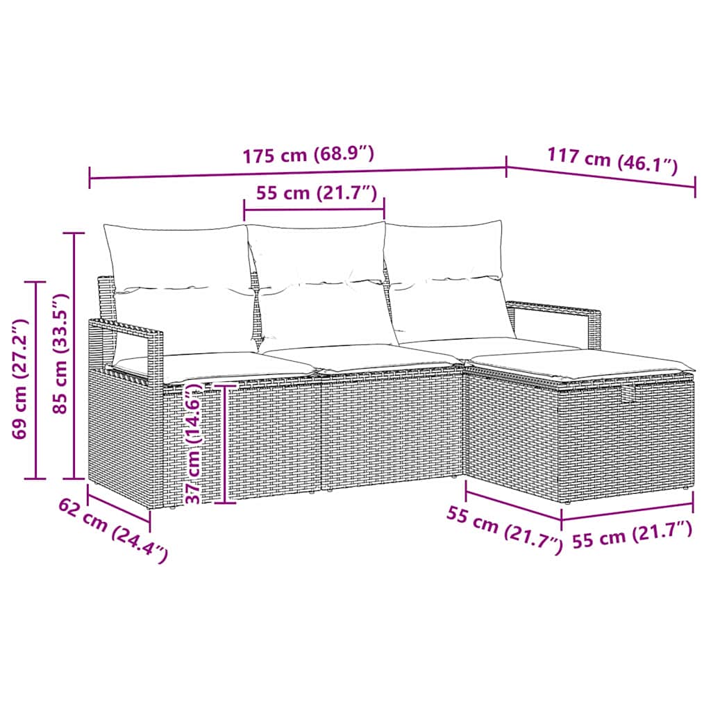 Set sofe s jastukom s pohranom 4 pcs Crna poliratan