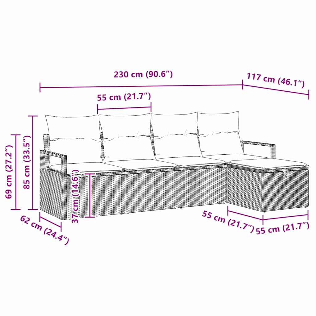 Set sofe 5 kom. 5-Broj sjedala Crna poliratan