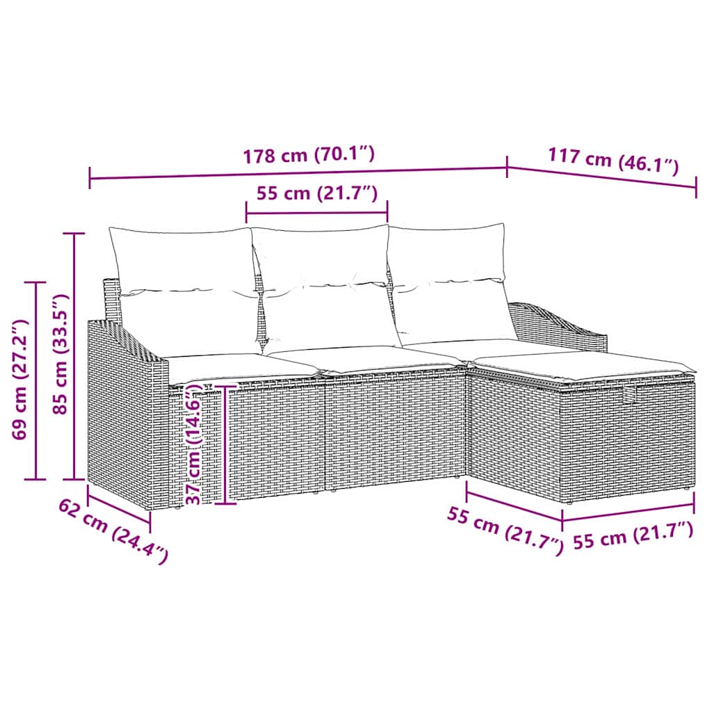 Set sofe s jastukom s pohranom 4 pcs Siva poliratan