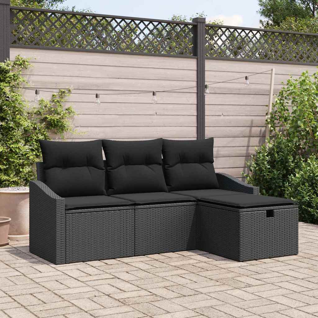 Set sofe s jastukom s pohranom 4 pcs Crna poliratan