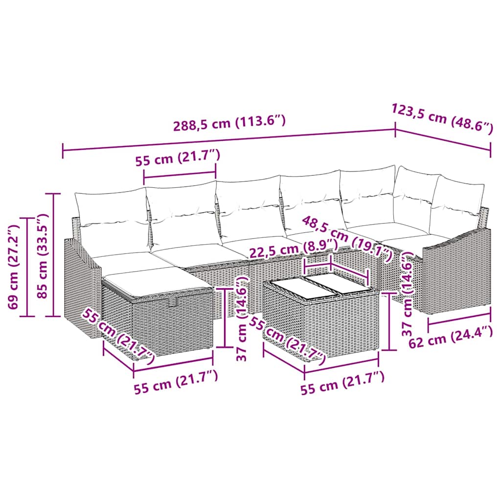Set sofe 8 kom. Siva poliratan