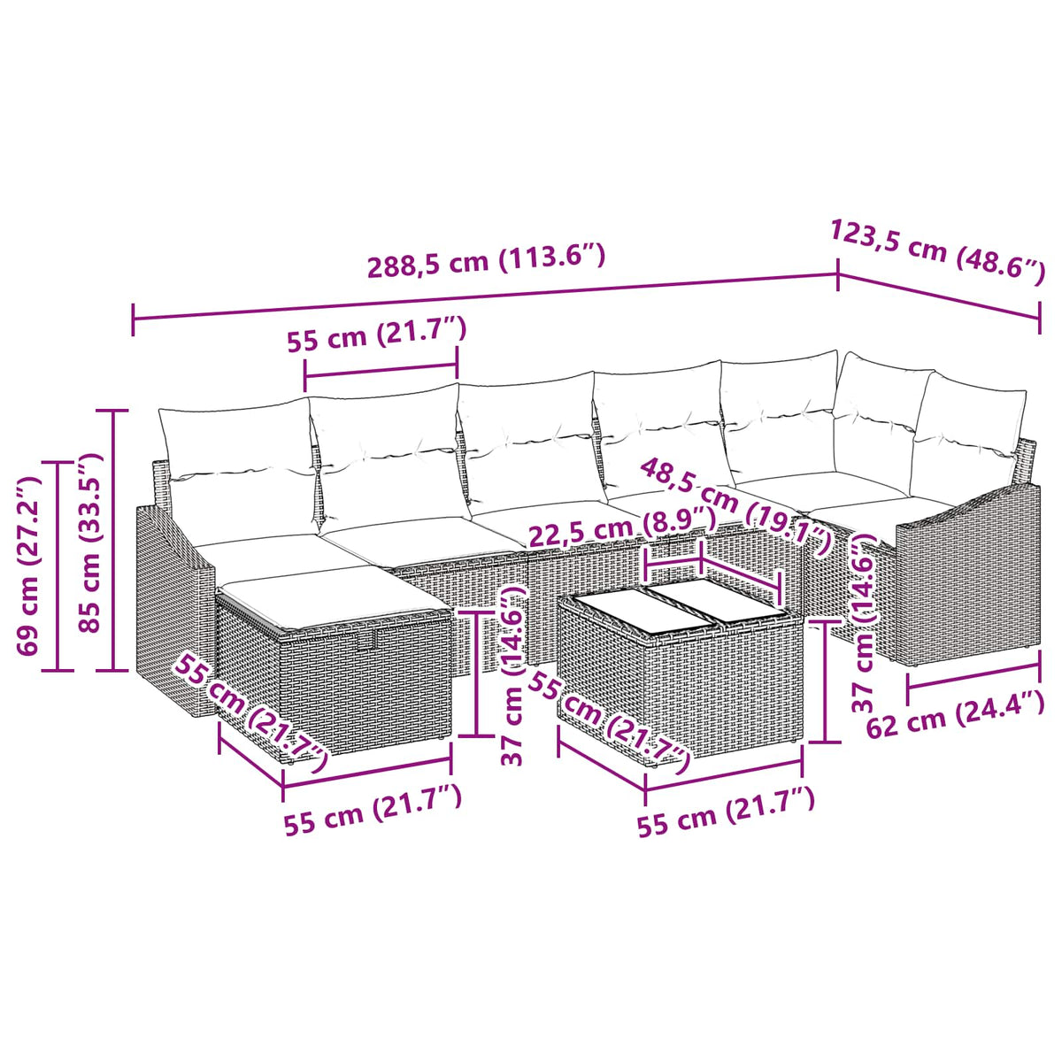 Set sofe s jastukom s pohranom 8 pcs poliratan