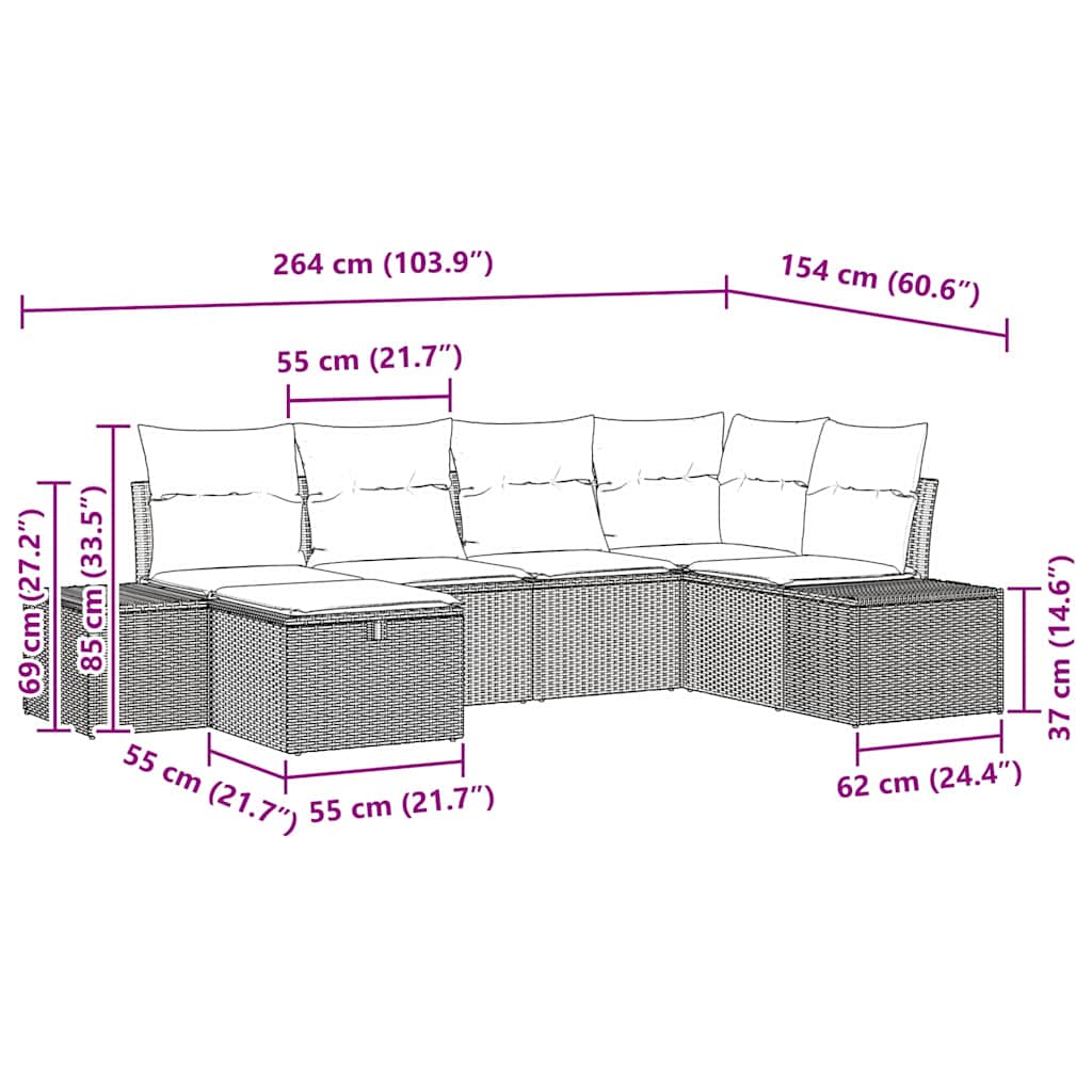 Sjedeća garnitura za vrt 6 kom. Bež poliratan 264 x 154 x 85 cm