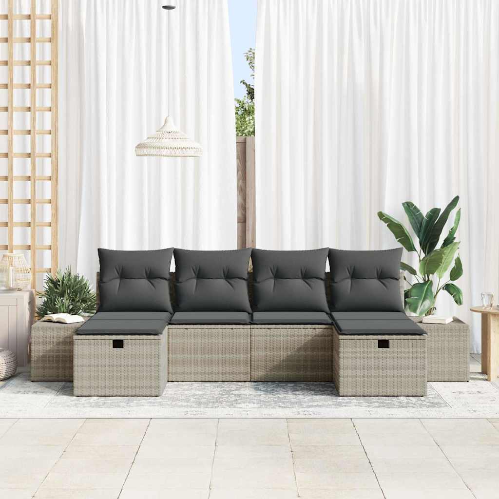 Sjedeća garnitura za vrt 6 kom. Svijetlo siva poliratan Svjetlosiva 294 x 117 x 85 cm