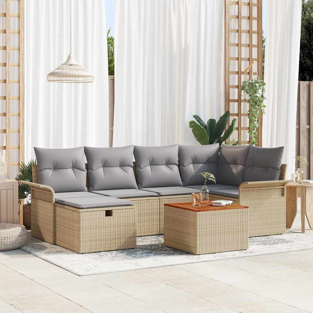 Sjedeća garnitura za vrt 7 kom. Bež poliratan 242,5 x 132,5 x 85 cm