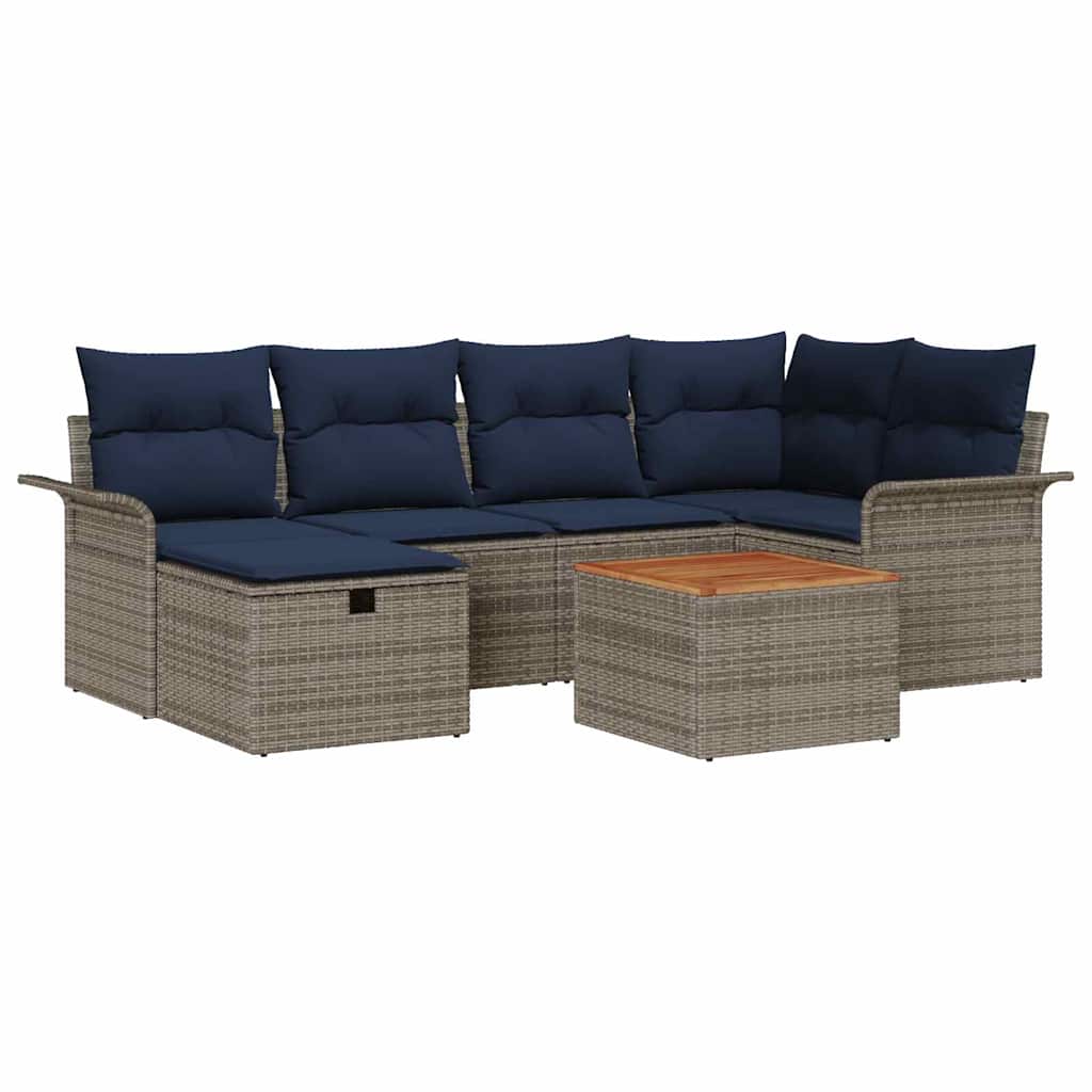 Sjedeća garnitura za vrt 7 kom. Siva poliratan 242,5 x 132,5 x 85 cm