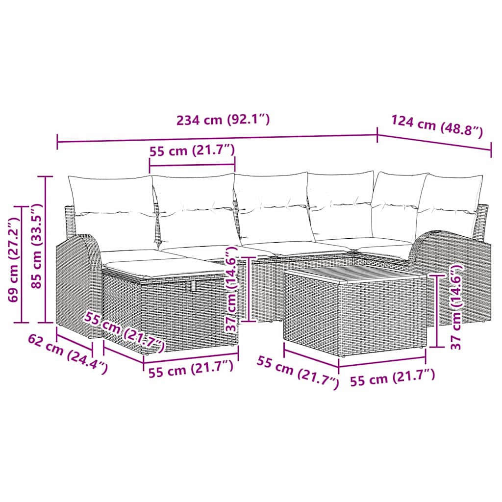 Sjedeća garnitura za vrt 7 kom. Bež poliratan 234 x 124 x 85 cm