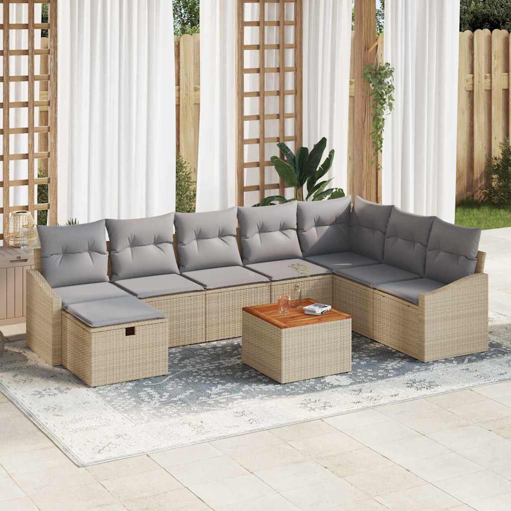 Sjedeća garnitura za vrt 9 kom. Bež poliratan 288,5 x 178,5 x 85 cm