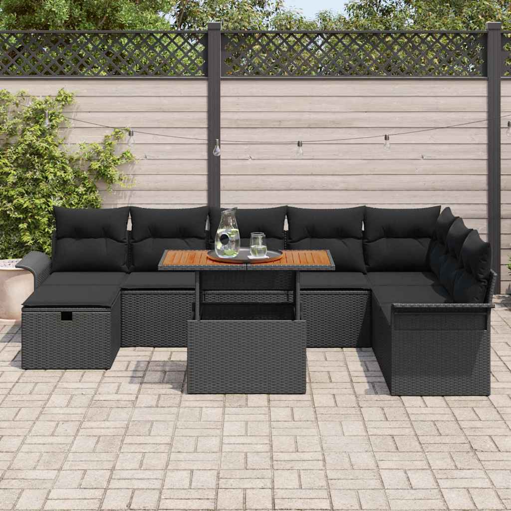 Sjedeća garnitura za vrt 9 kom. Crna poliratan 297,5 x 187,5 x 85 cm