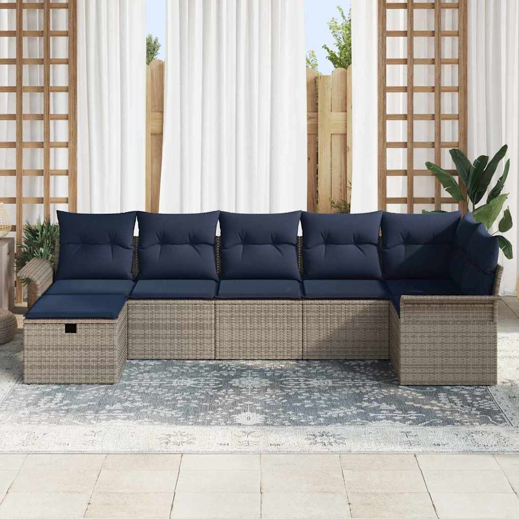 Sjedeća garnitura za vrt 7 kom. Poli ratan Crna 297,5 x 132,5 x 85 cm