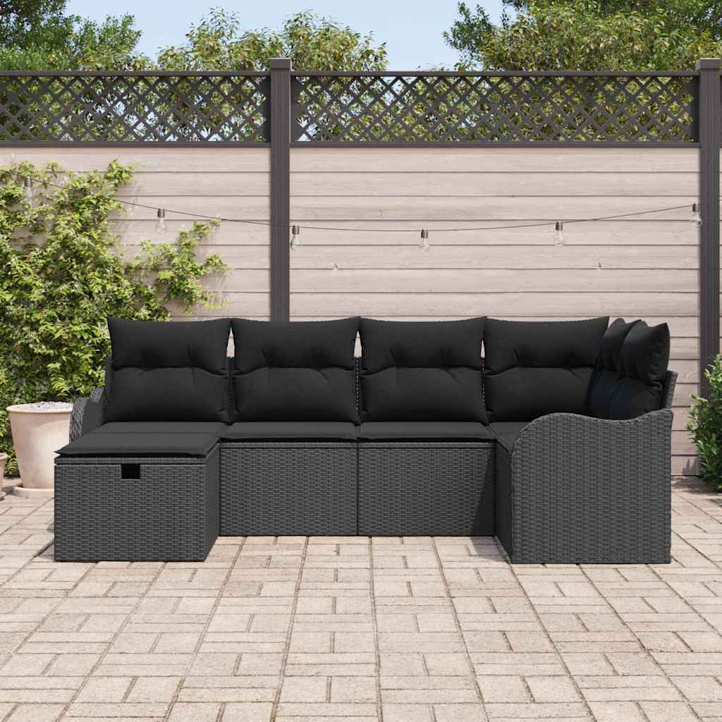 Sjedeća garnitura za vrt 6 kom. Poli ratan Crna 232,5 x 122,5 x 85 cm