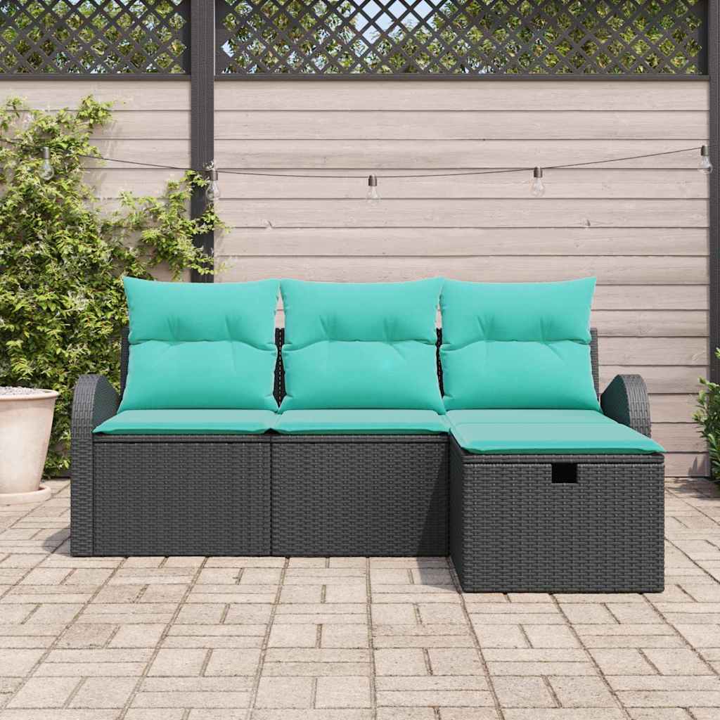 Sjedeća garnitura za vrt 4 kom. Crna poliratan 179 x 117 x 85 cm