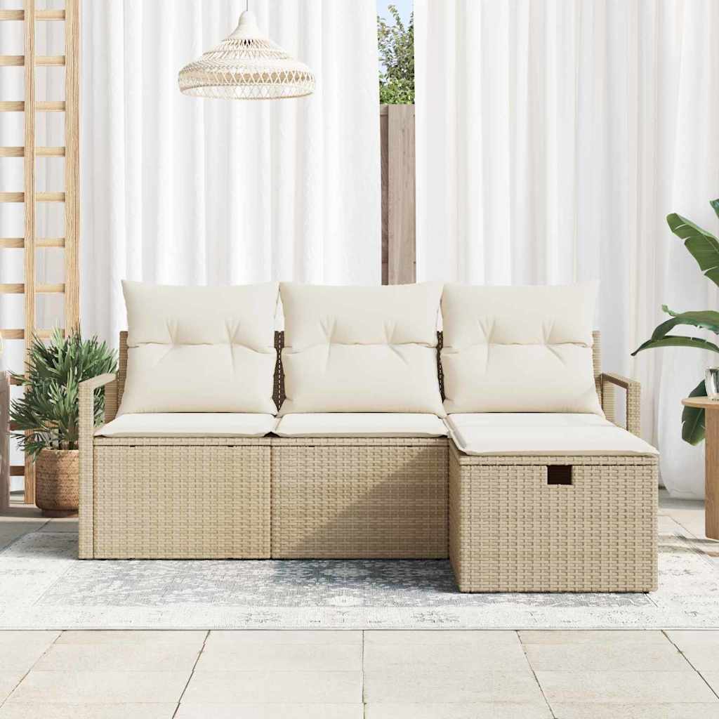 Sjedeća garnitura za vrt 4 kom. Bež poliratan 175 x 117 x 85 cm