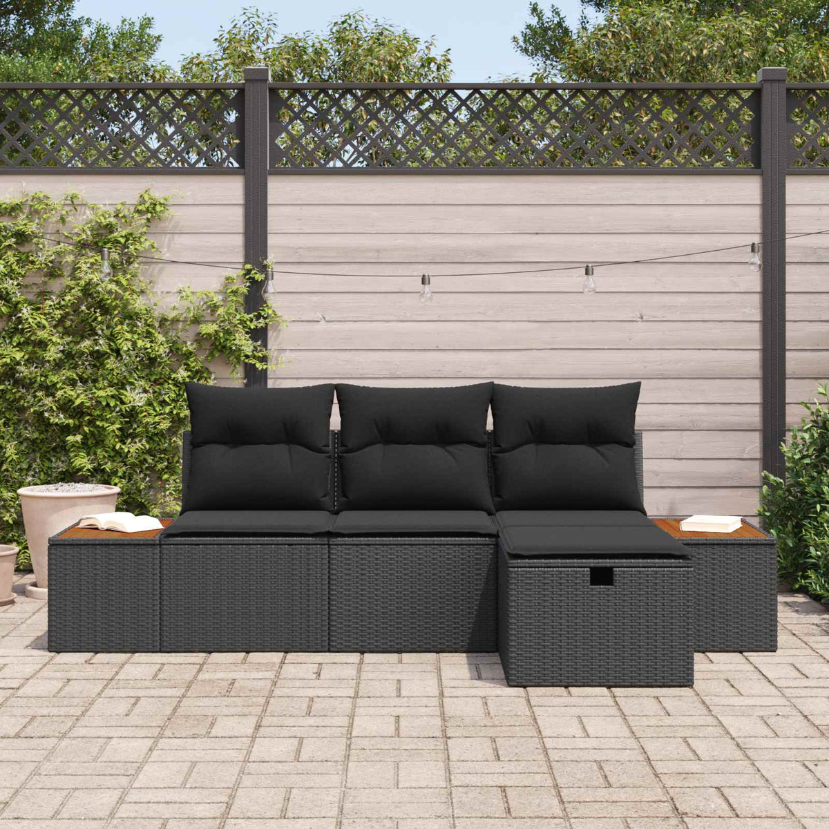Sjedeća garnitura za vrt 4 kom. Crna poliratan 55 x 62 x 69 cm