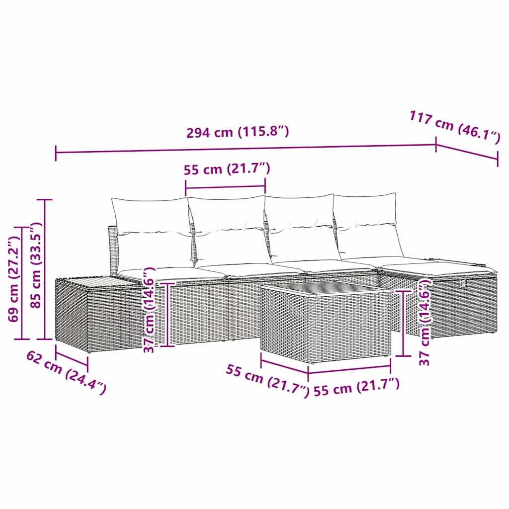 Sjedeća garnitura za vrt 6 kom. Siva poliratan 55 x 62 x 69 cm