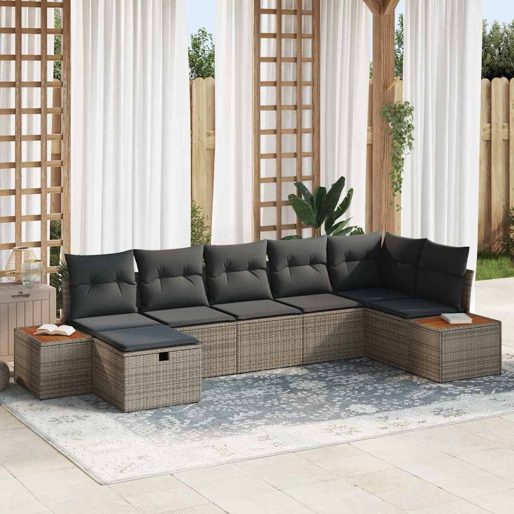 Sjedeća garnitura za vrt s jastukom 7 pcs Siva Poli ratan 55 x 62 x 69 cm