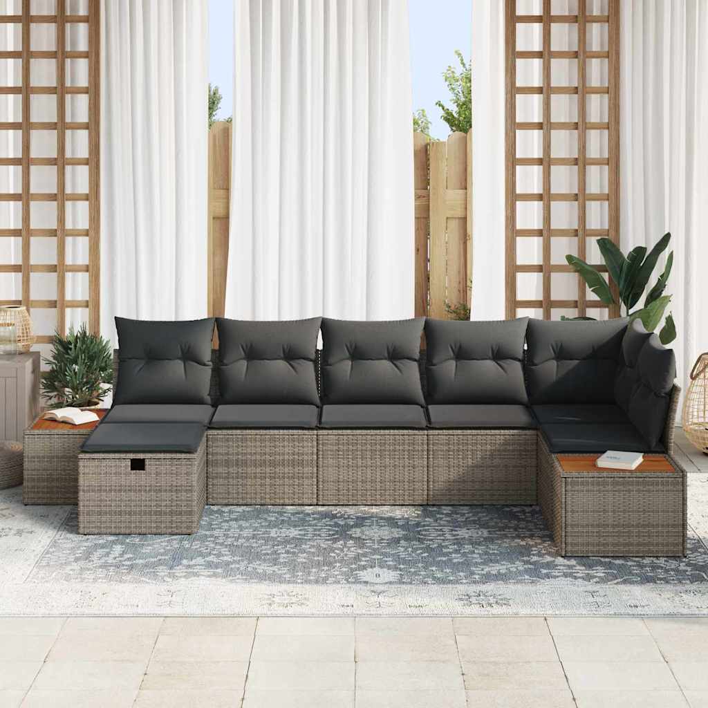 Sjedeća garnitura za vrt s jastukom 7 pcs Siva Poli ratan 55 x 62 x 69 cm