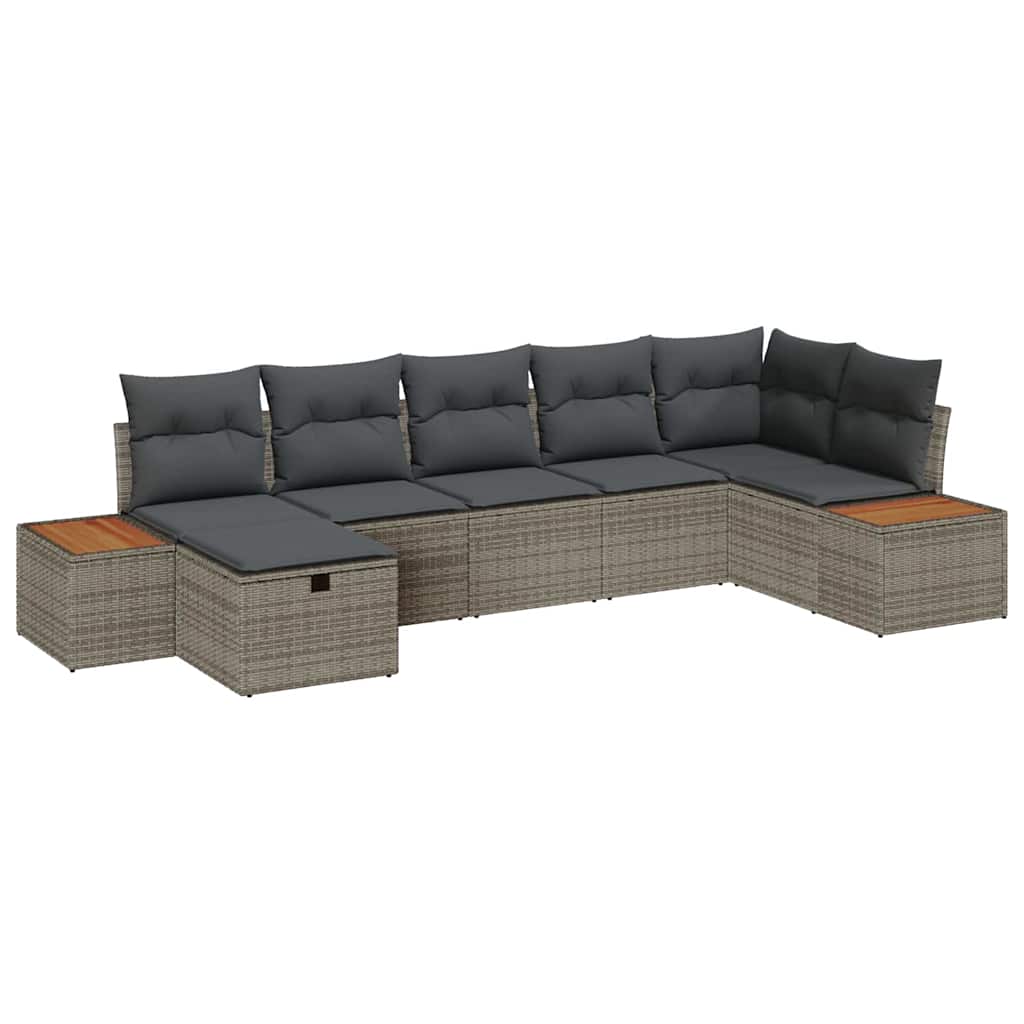 Sjedeća garnitura za vrt s jastukom 7 pcs Siva Poli ratan 55 x 62 x 69 cm