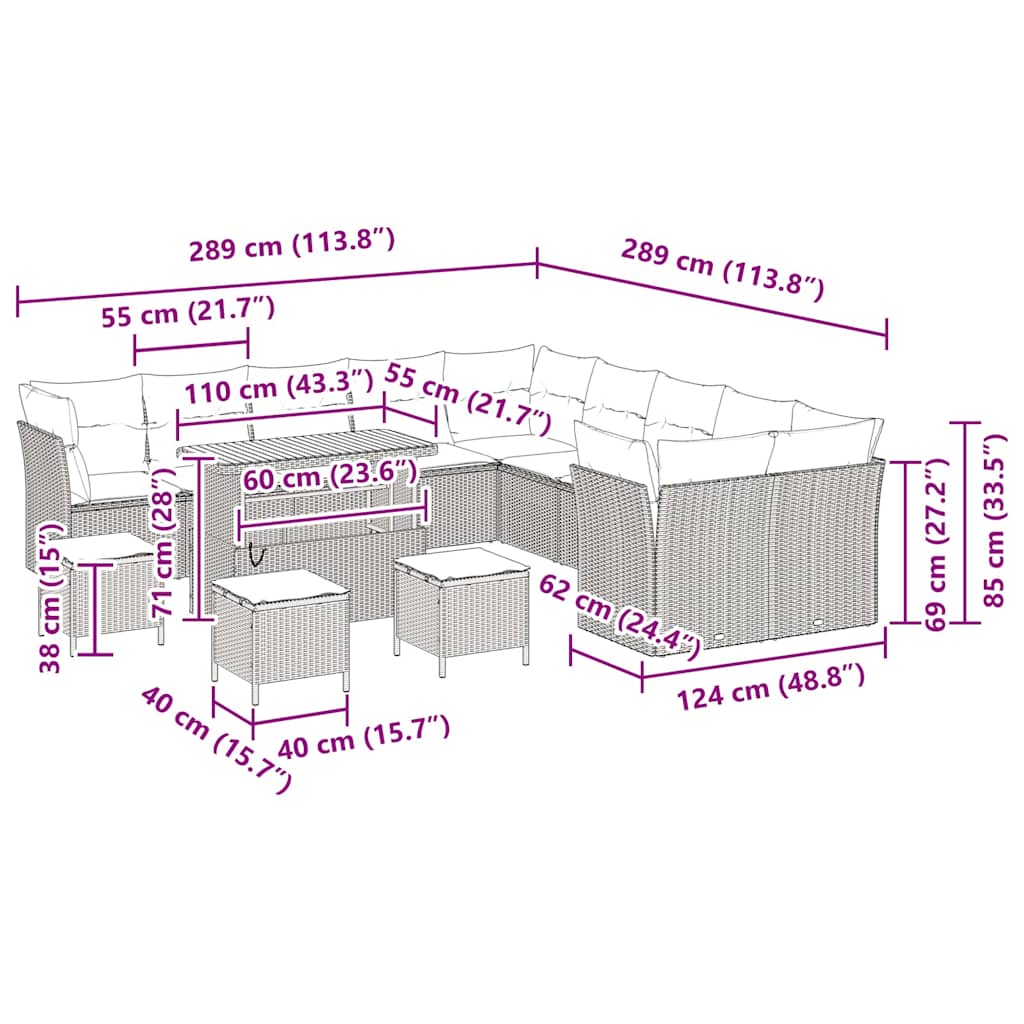Sjedeća garnitura za vrt 14 pcs Crna poliratan