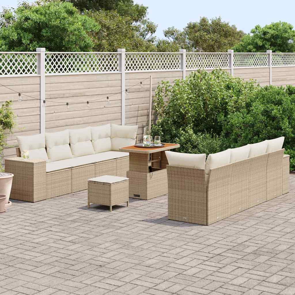 Sjedeća garnitura za vrt 11 kom. Bež poliratan 255 x 62 x 85 cm