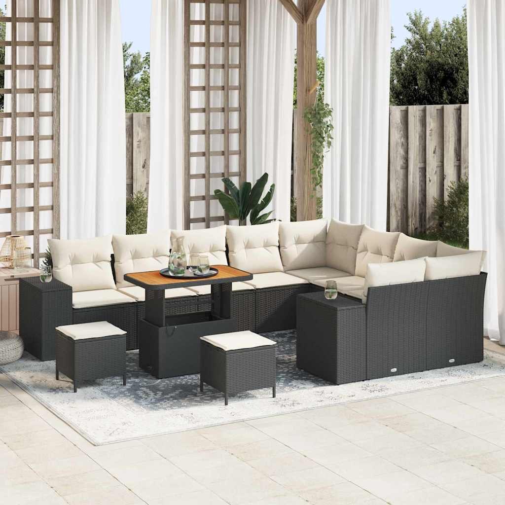 Sjedeća garnitura za vrt s jastukom 12 pcs Crna poliratan
